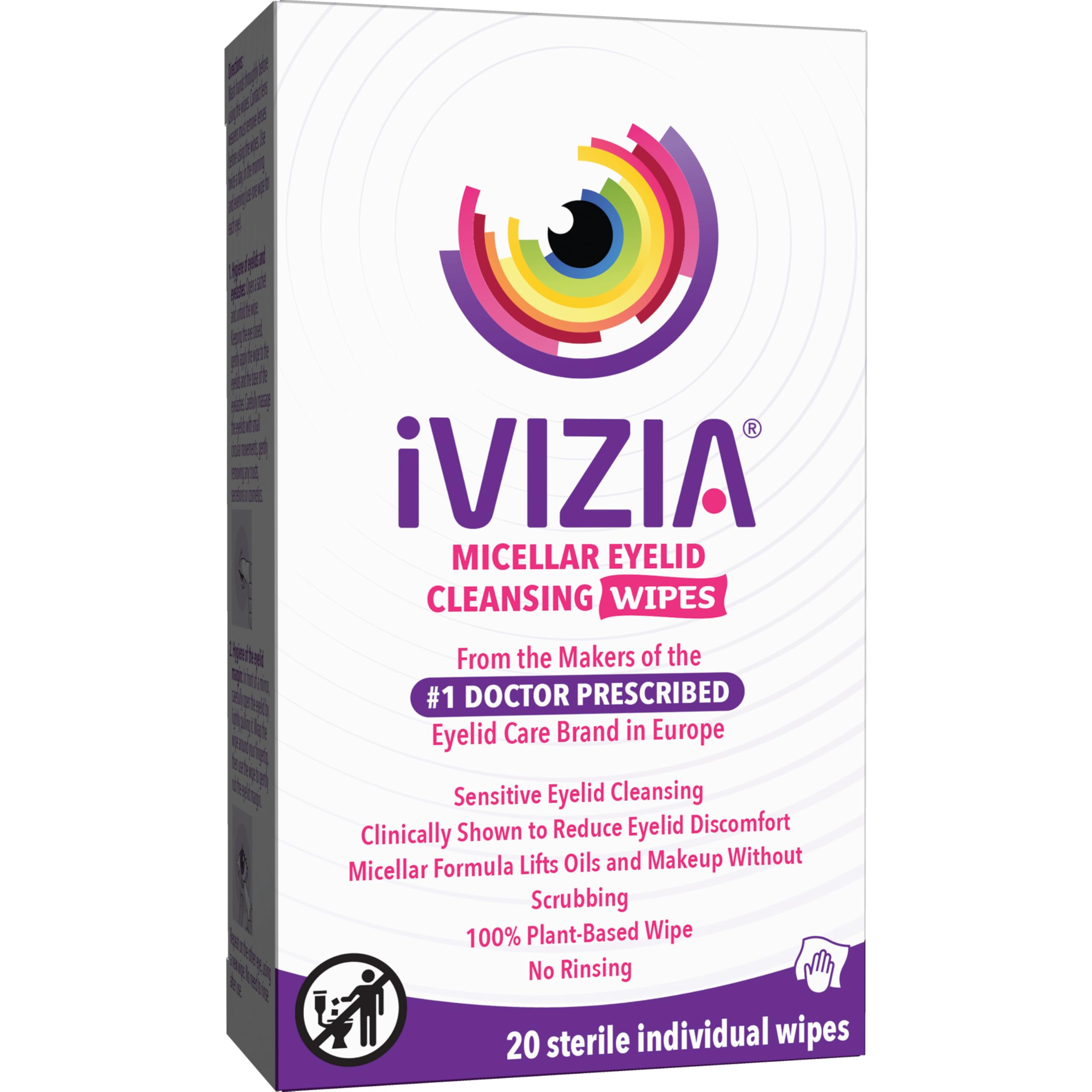 Ivizia toallitas para limpieza de párpados sensibles, fórmula micelar suave para higiene ocular.
