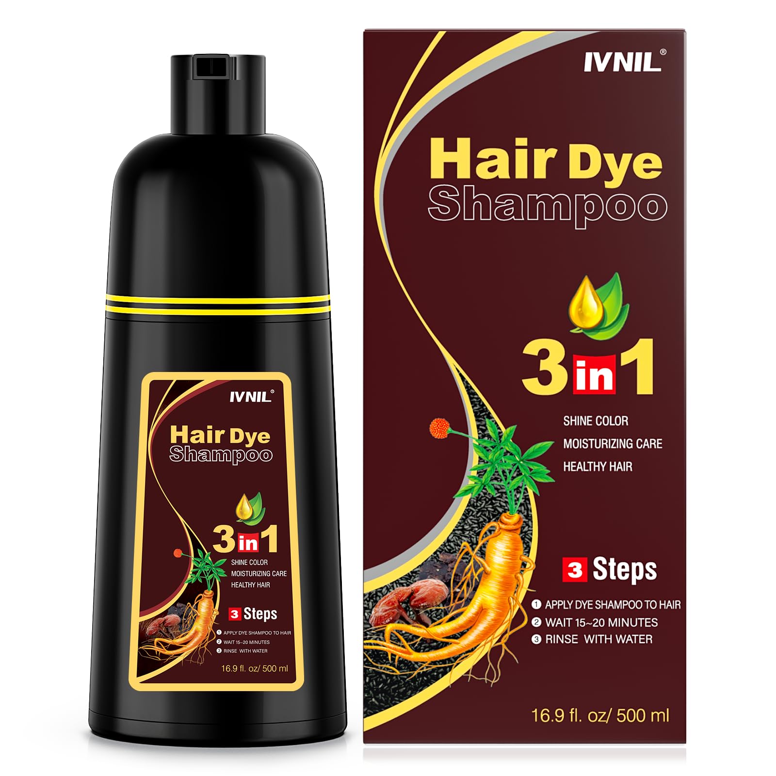 Ivnil cabello castaño 3 en 1 shampoo color duradero y brillo natural