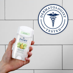 Ivory aloe notes deodorant stick resting on counter.
