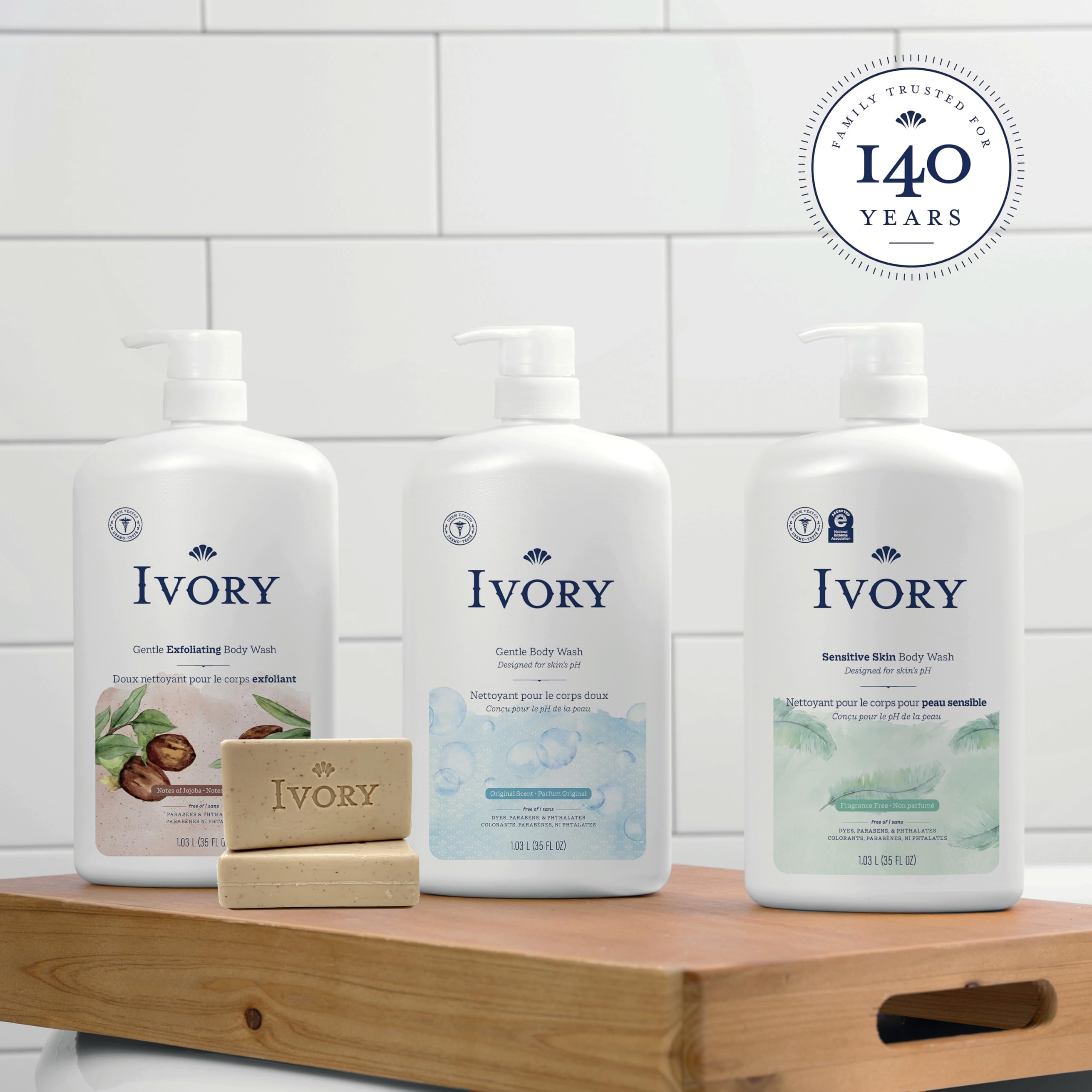 Ivory Barra probada dermatológicamente para seguridad en la rutina diaria.
