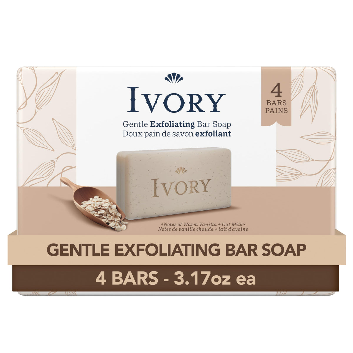 Ivory Barra exfoliante con semillas de albaricoque exfolia suavemente la piel.