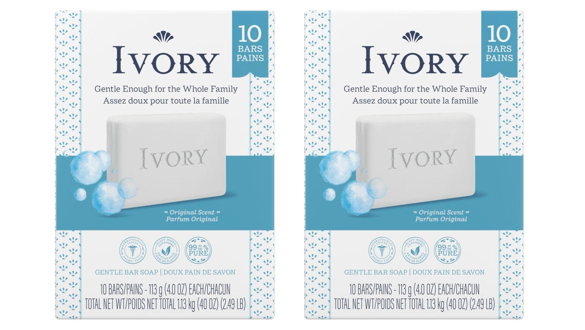 Jabón Ivory original en barra de 113 g, suave para piel sensible.