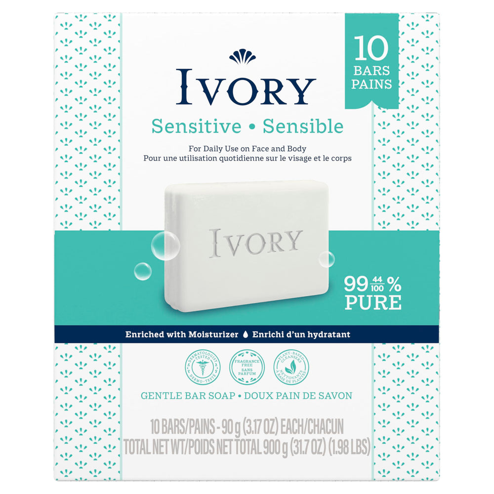 Ivory Barra Sensible, sin perfume fuerte para piel sensible.