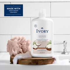Ivory Body Wash 14-ingredients close-up highlights simple, purposeful cleanse.