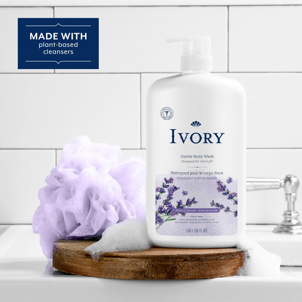 Ivory Body Wash family-use demonstrates gentle cleansing for adults and kids.