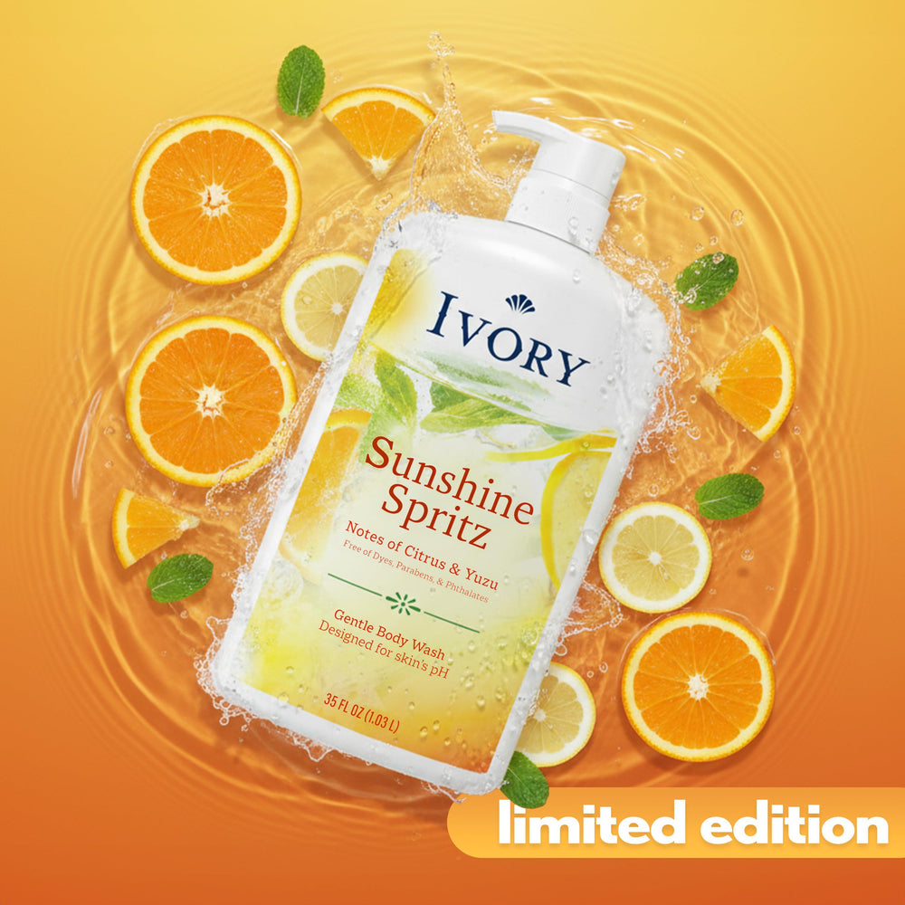 Ivory Body Wash gentle-lather closeup shows soft foam ideal for sensitive skin.
