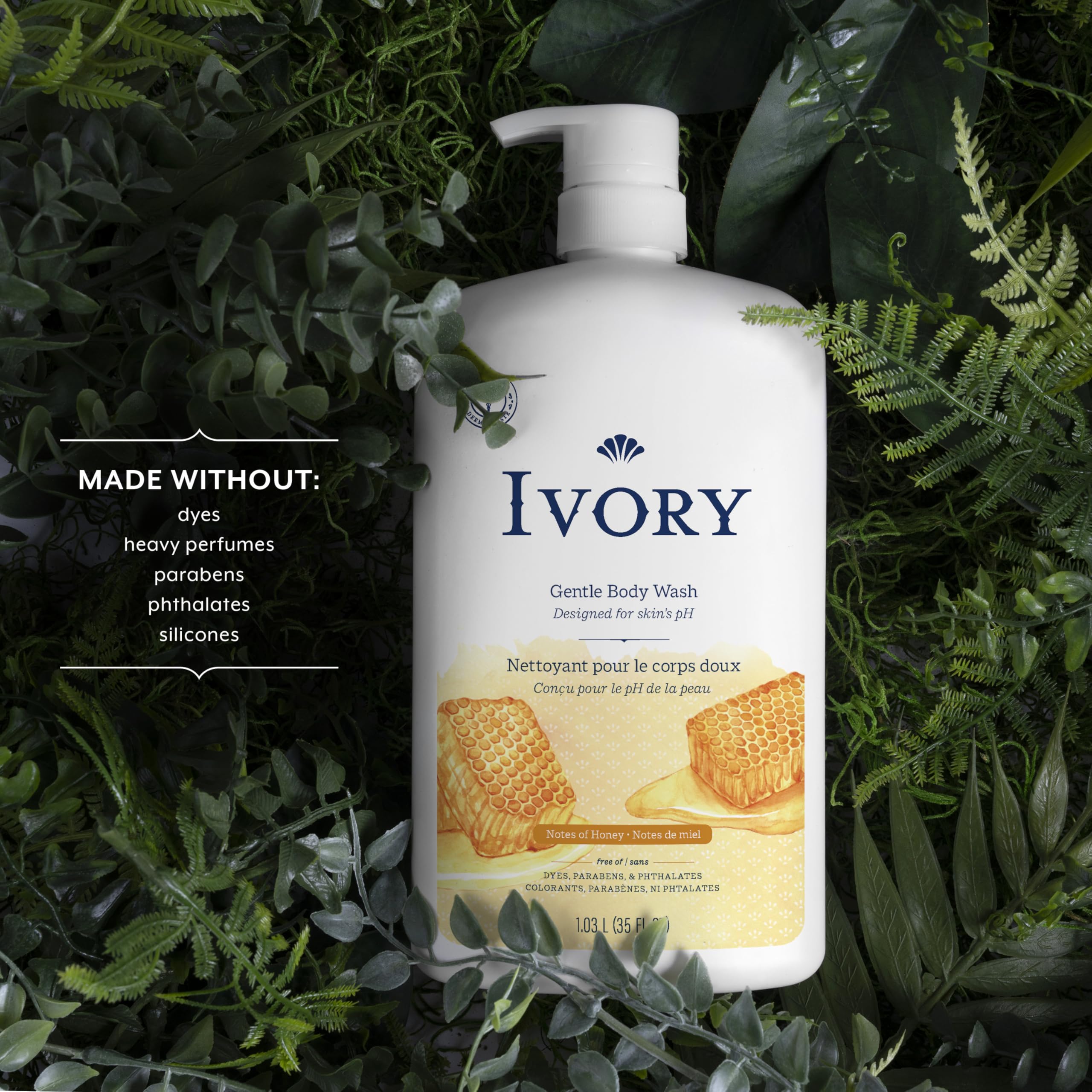 Ivory Honey Scent bottle offers mild cleansing for daily routines.