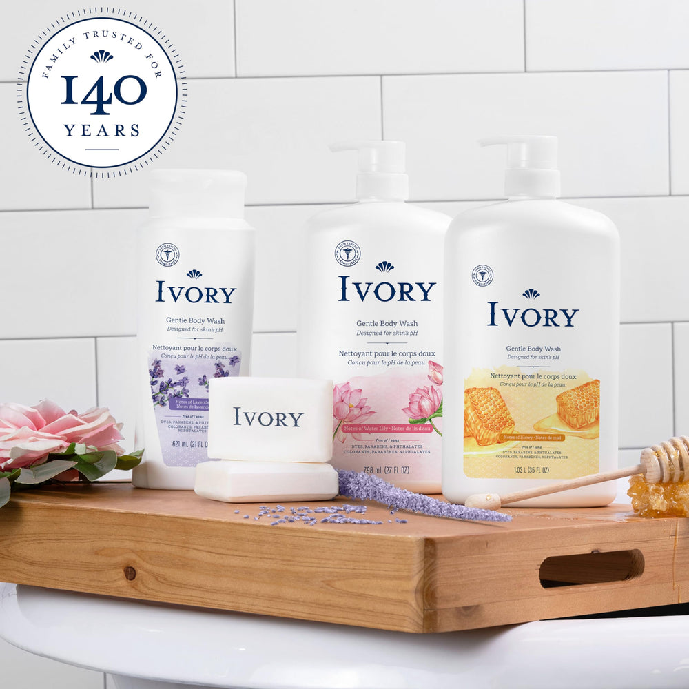 Ivory pH-balanced formula supports balanced skin during shower.