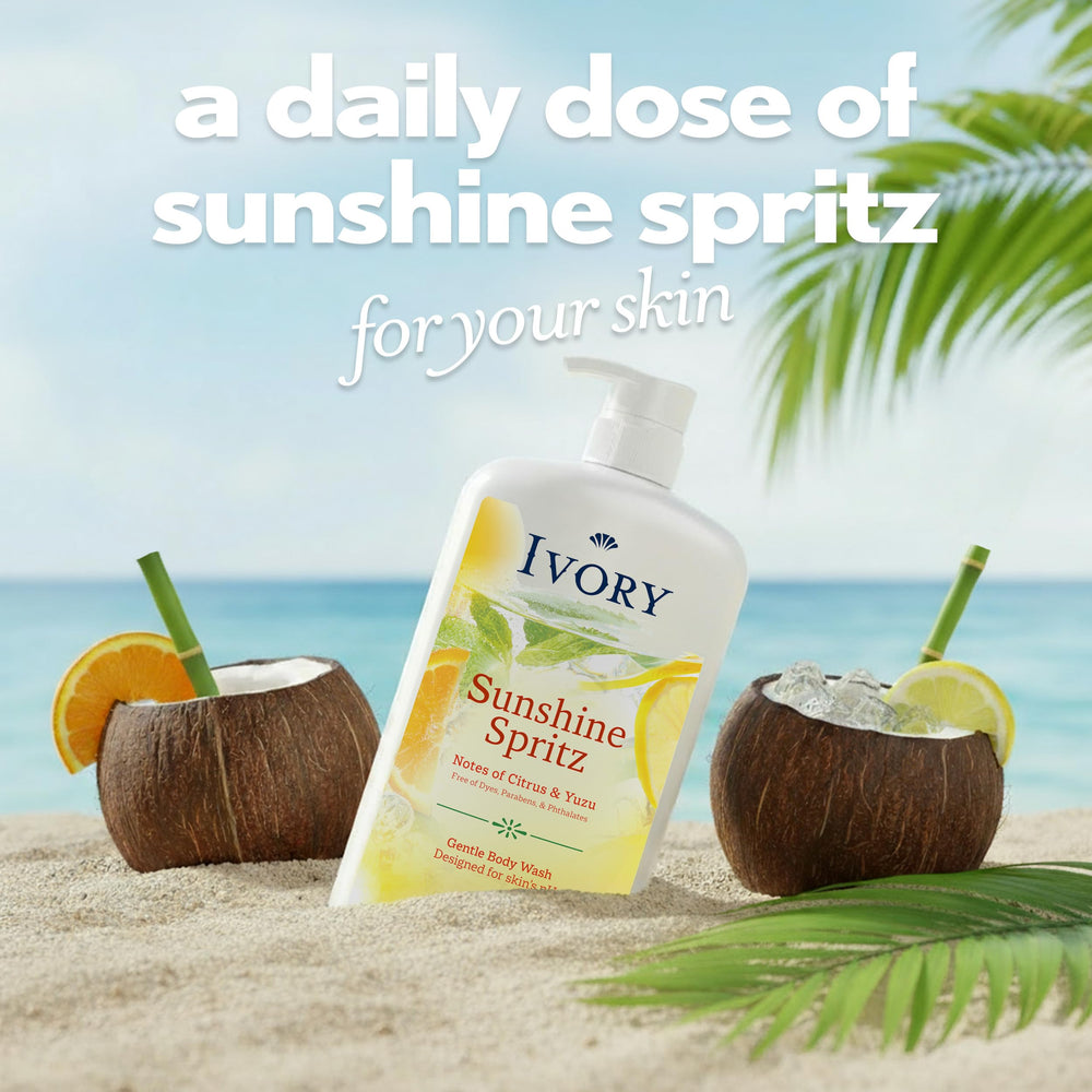 Ivory Body Wash pH-balanced formula image suggests balanced skin after use.