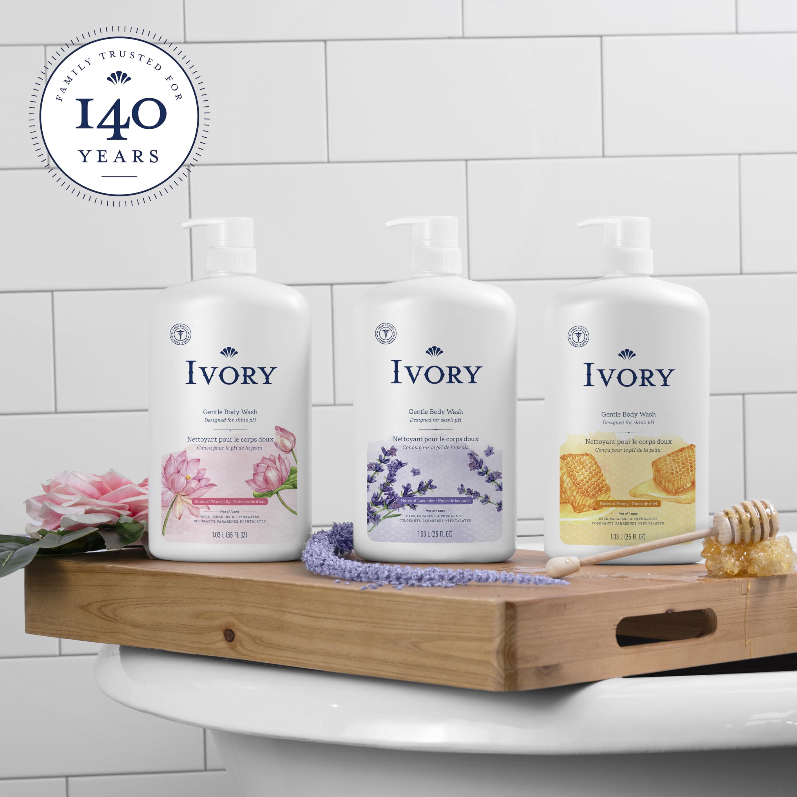 Ivory Body Wash pH balanced label communicates skin-friendly design