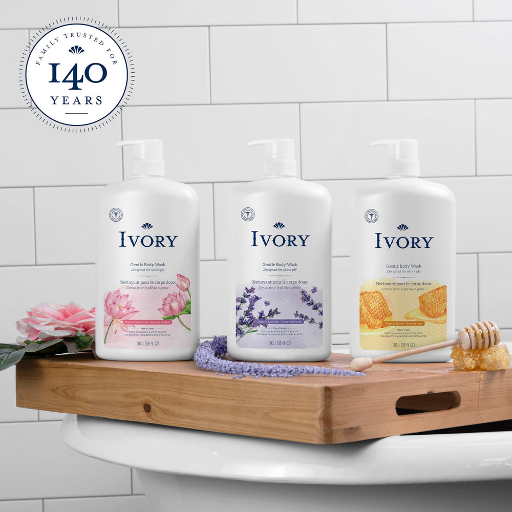 Ivory Body Wash pH balanced label communicates skin-friendly design