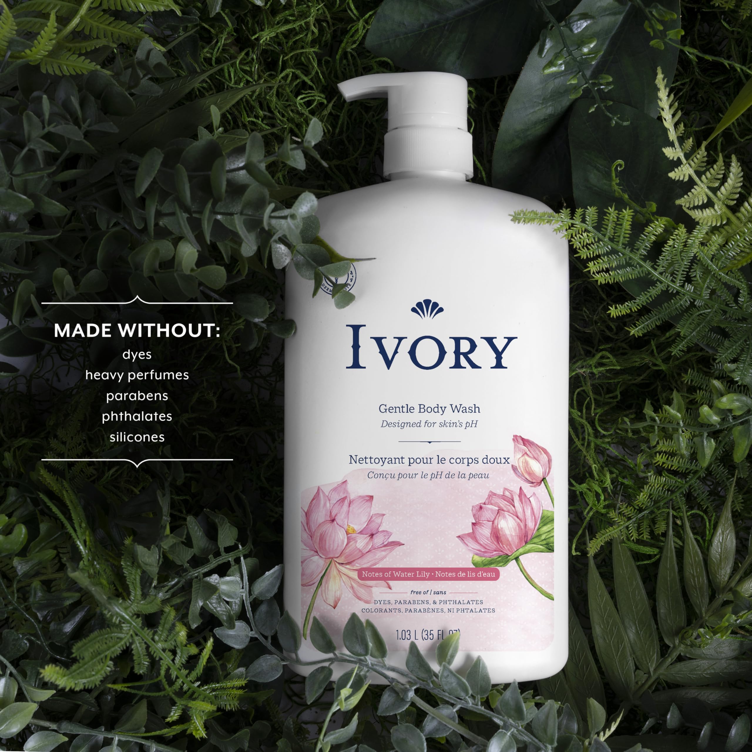 Ivory Body Wash pump dispenser close-up showing easy, mess-free use