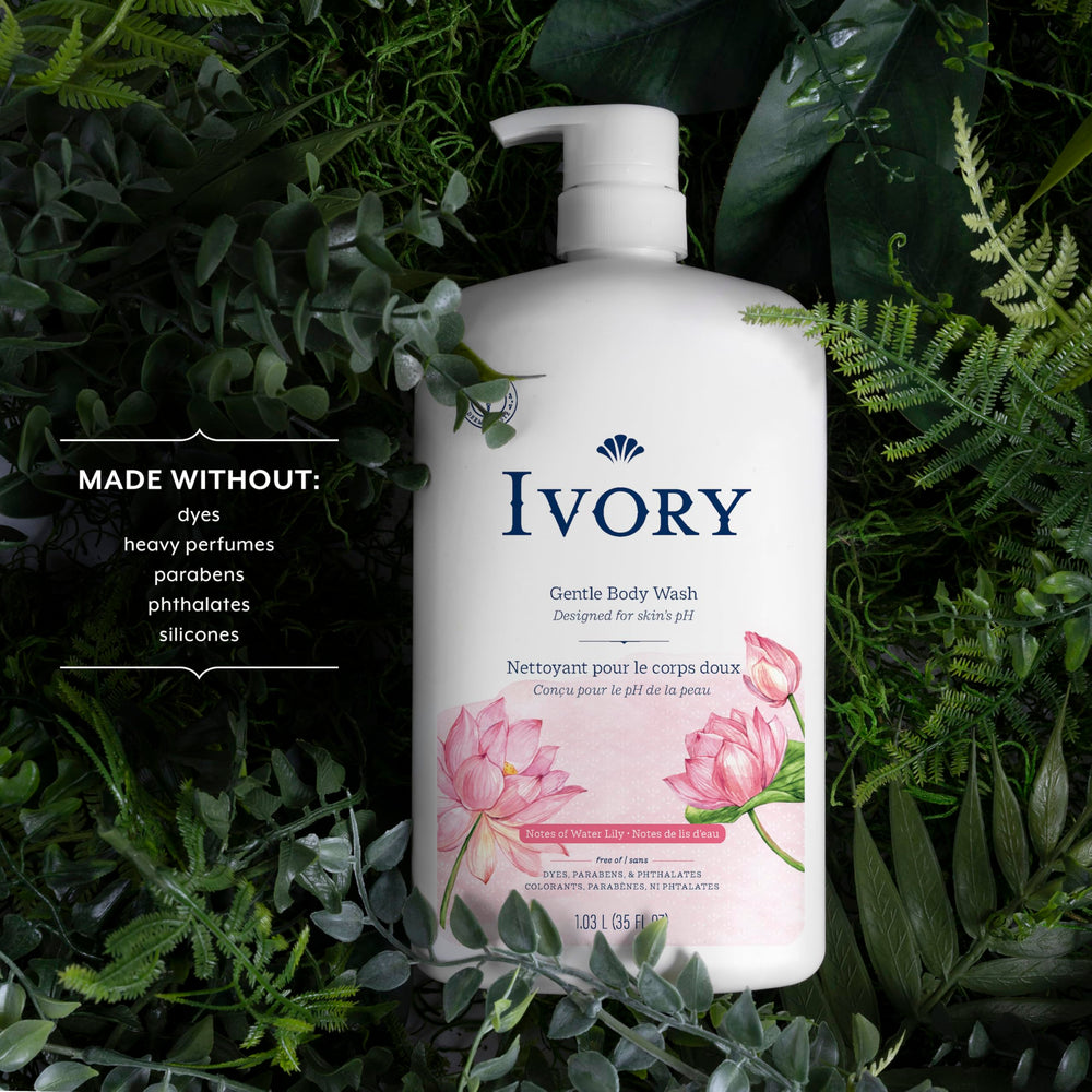 Ivory Body Wash pump dispenser close-up showing easy, mess-free use
