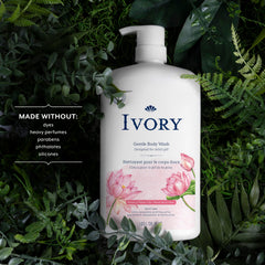 Ivory Body Wash pump dispenser close-up showing easy, mess-free use