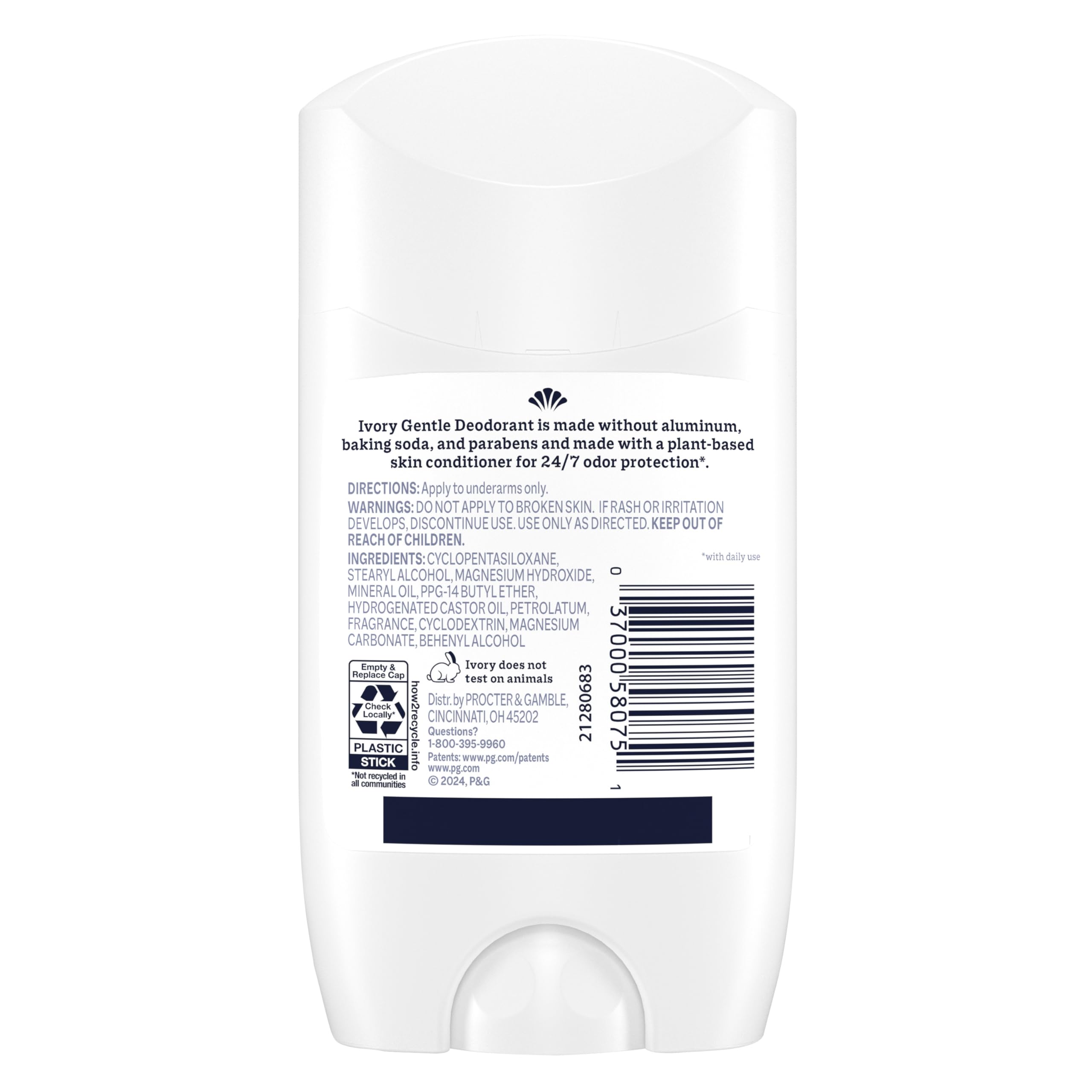 Ivory deodorant cap with plant-based protection line art.