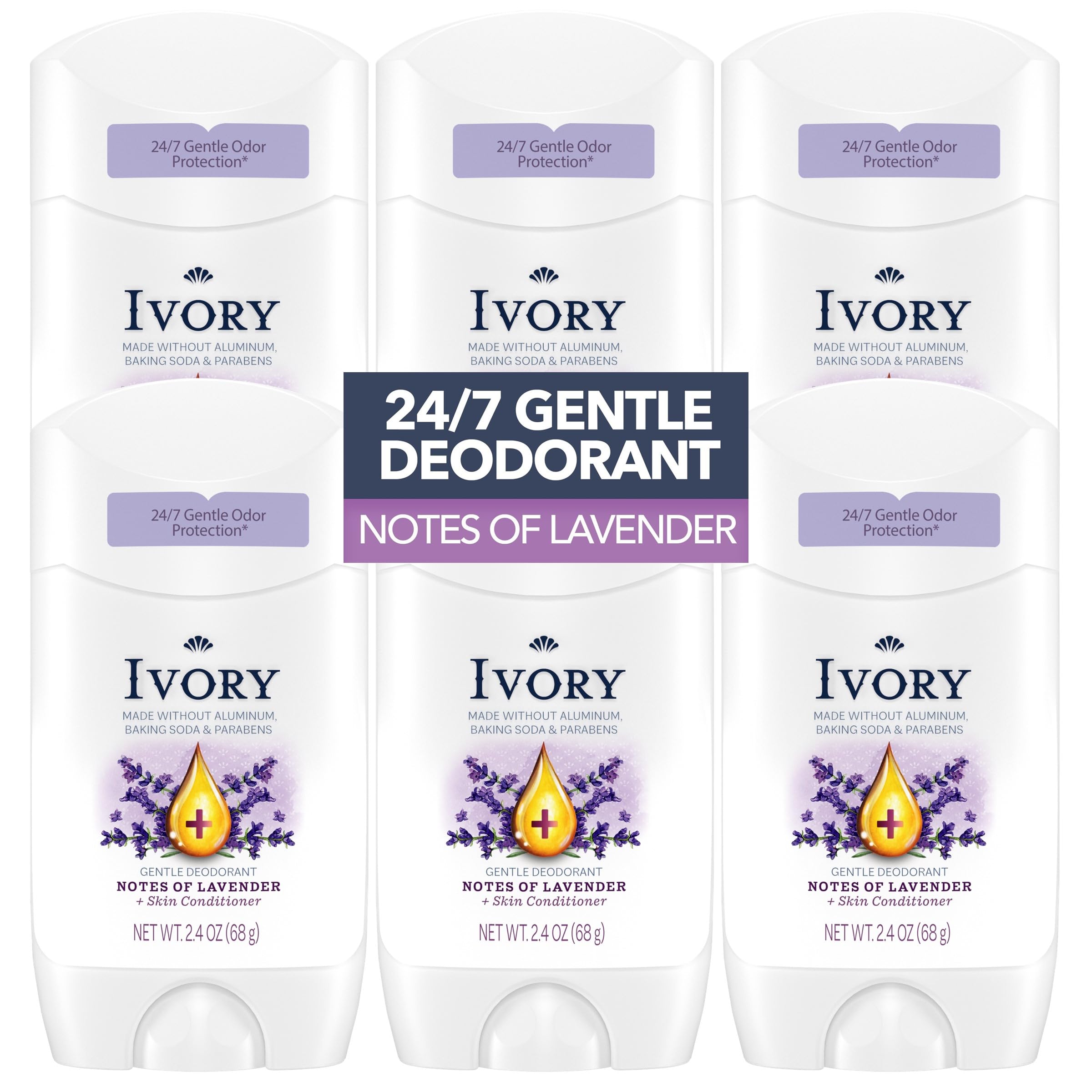 Ivory lavender deodorant front view; aluminum-free freshness for daily comfort.