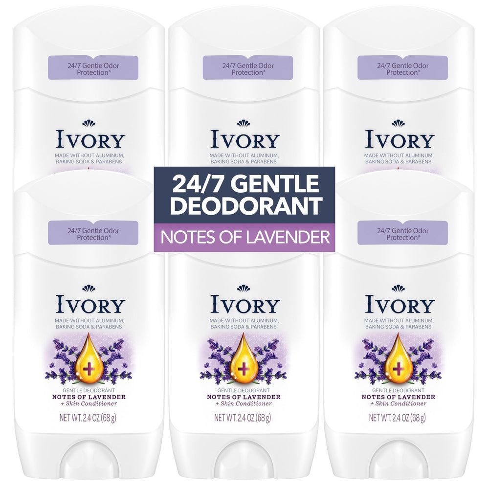 Ivory lavender deodorant front view; aluminum-free freshness for daily comfort.