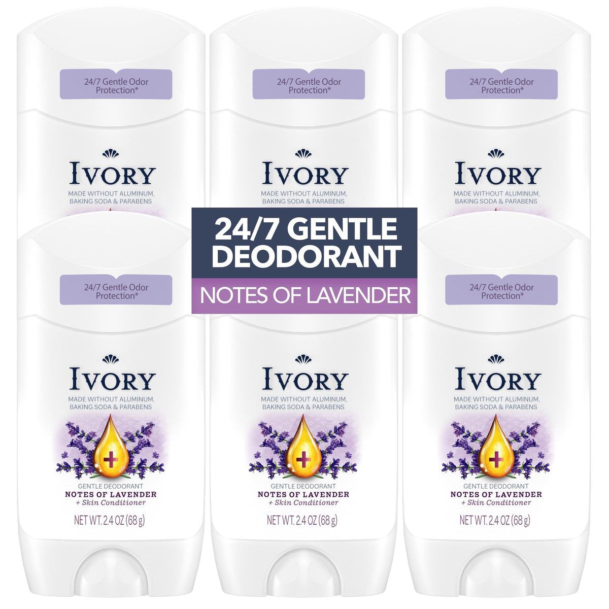 Ivory lavender deodorant front view; aluminum-free freshness for daily comfort.
