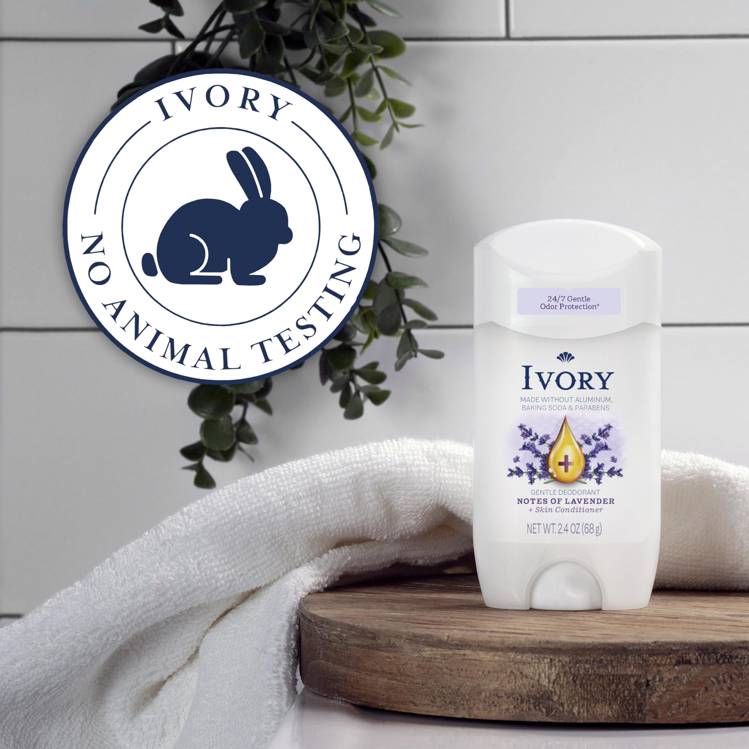 Ivory deodorant six-pack box with lavender theme for daily use.
