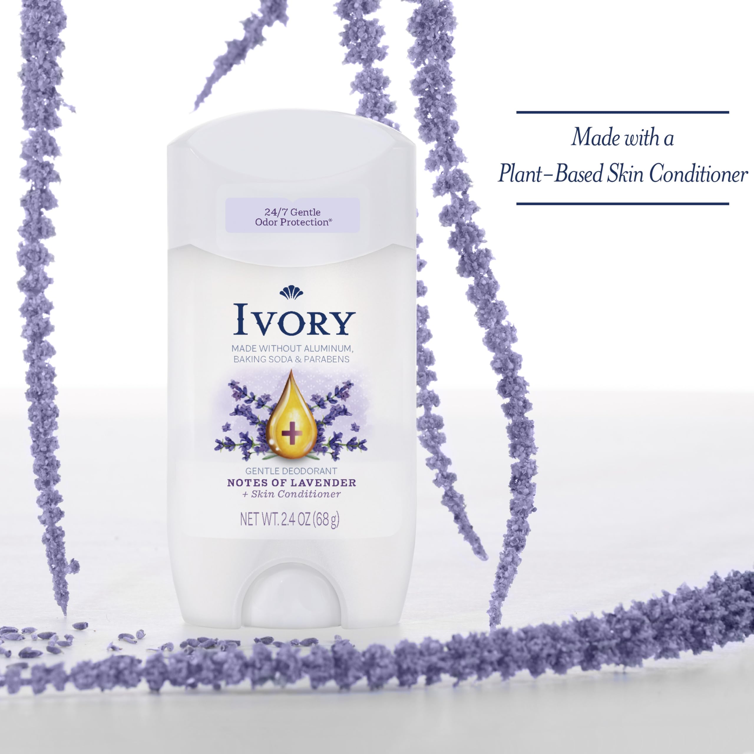 Ivory lavender-stick wrapped; easy application for busy mornings.
