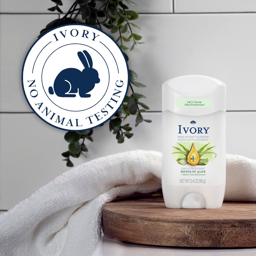 Ivory travel-size deodorant 2.4 oz label ready for on-the-go.
