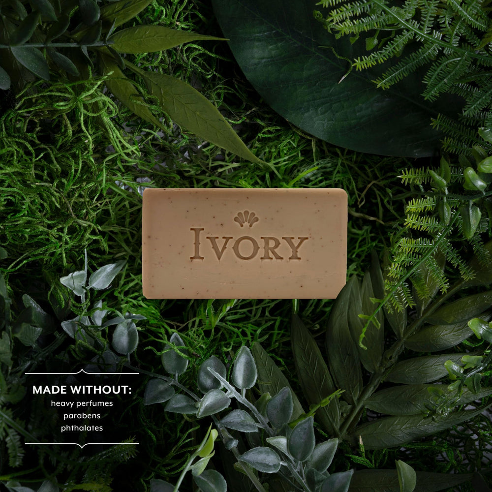 Ivory Exfoliating Bar creates a creamy lather for cleansing.