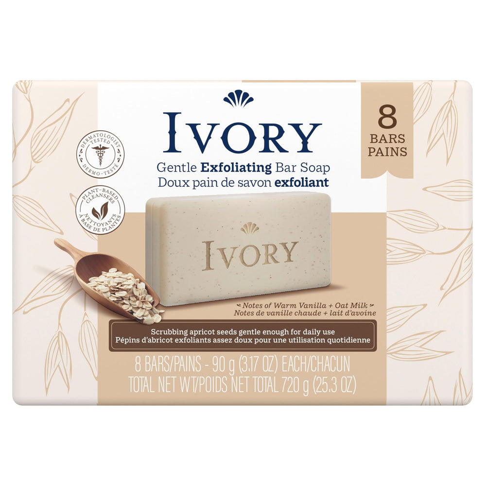 Ivory Exfoliating Bar is ideal for family-friendly bathroom use.