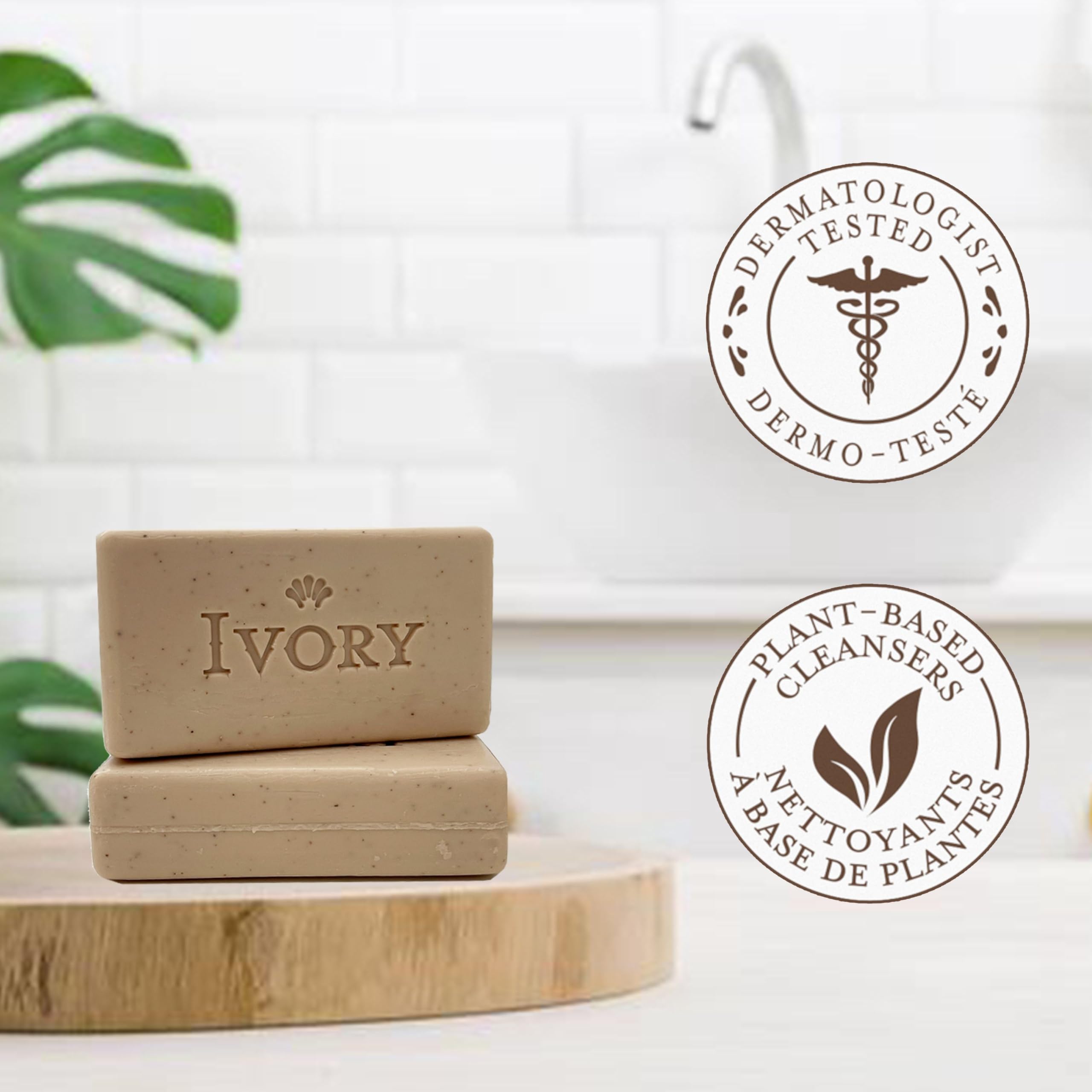 Ivory Exfoliating Bar uses plant-based cleansers for skin-friendly cleansing.