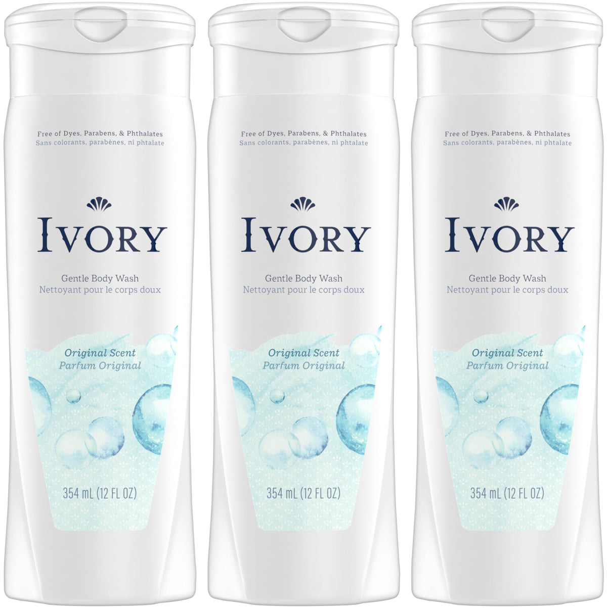 Ivory gel de ducha Original con empaque de tres botellas para uso familiar