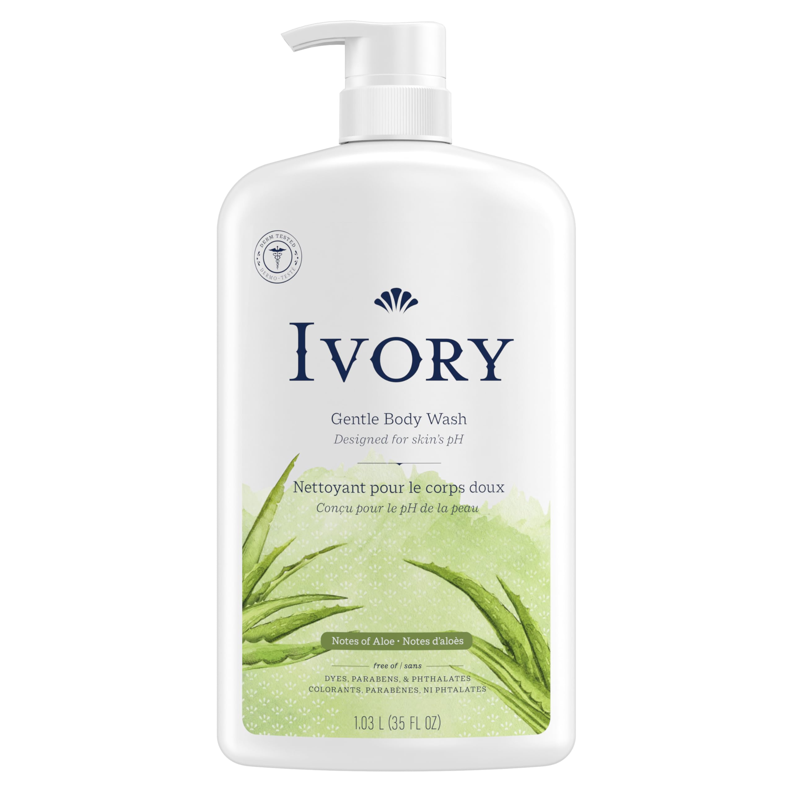 Ivory Gentle Body Wash bottle demonstrates family-friendly cleansing.