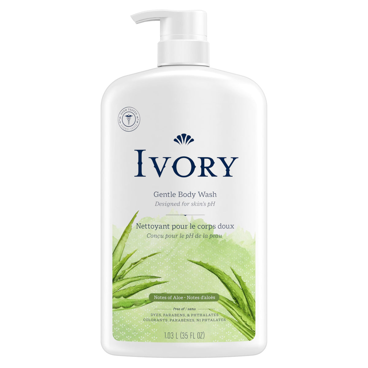 Ivory Gentle Body Wash bottle demonstrates family-friendly cleansing.