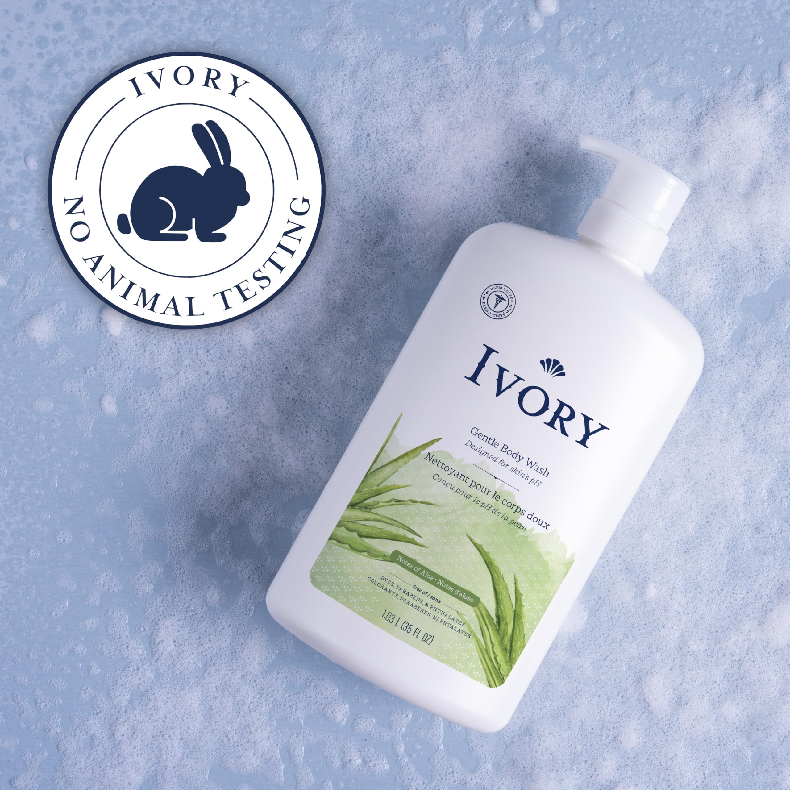 Ivory Gentle Body Wash family-use image signals kid-friendly routine for ages three+.