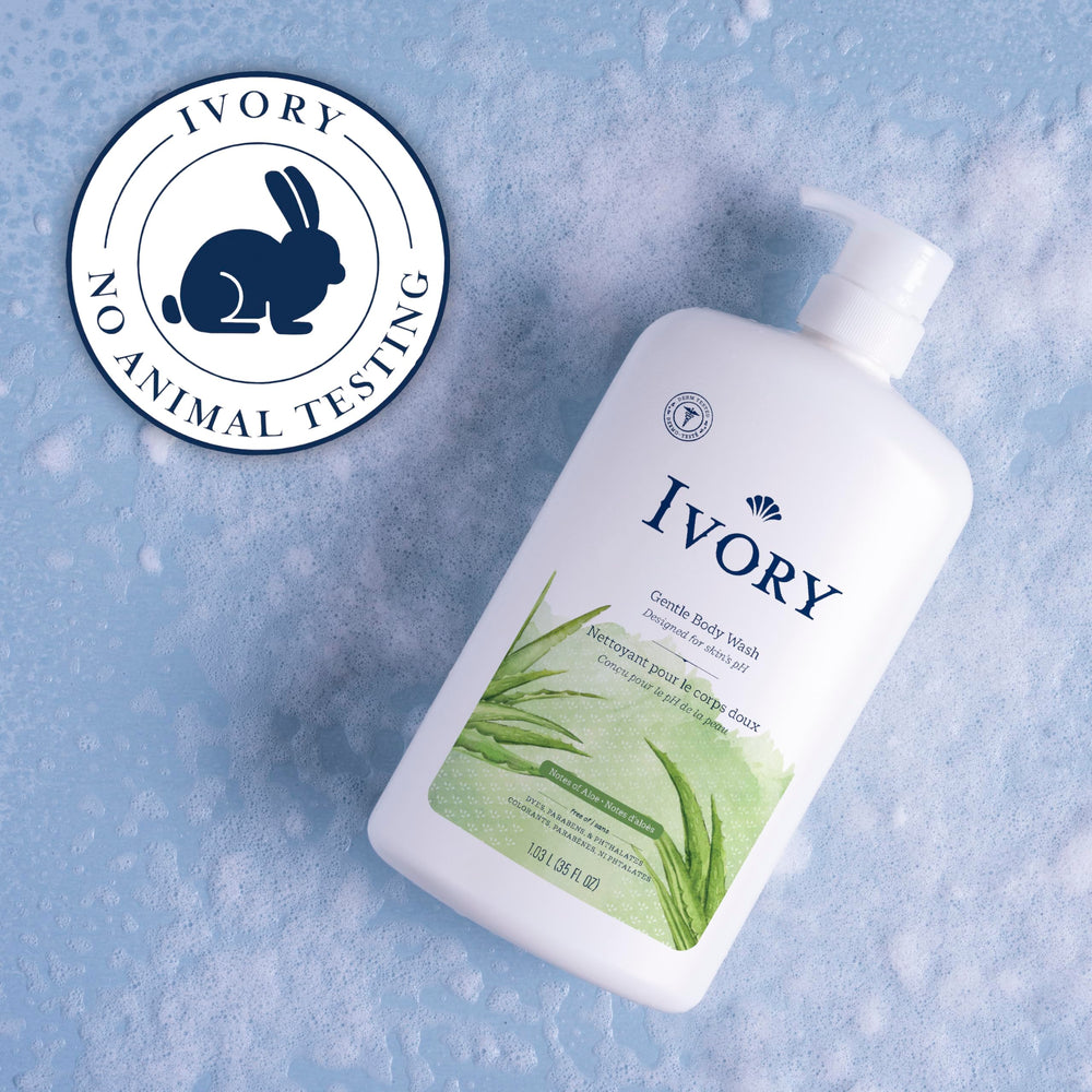 Ivory Gentle Body Wash family-use image signals kid-friendly routine for ages three+.