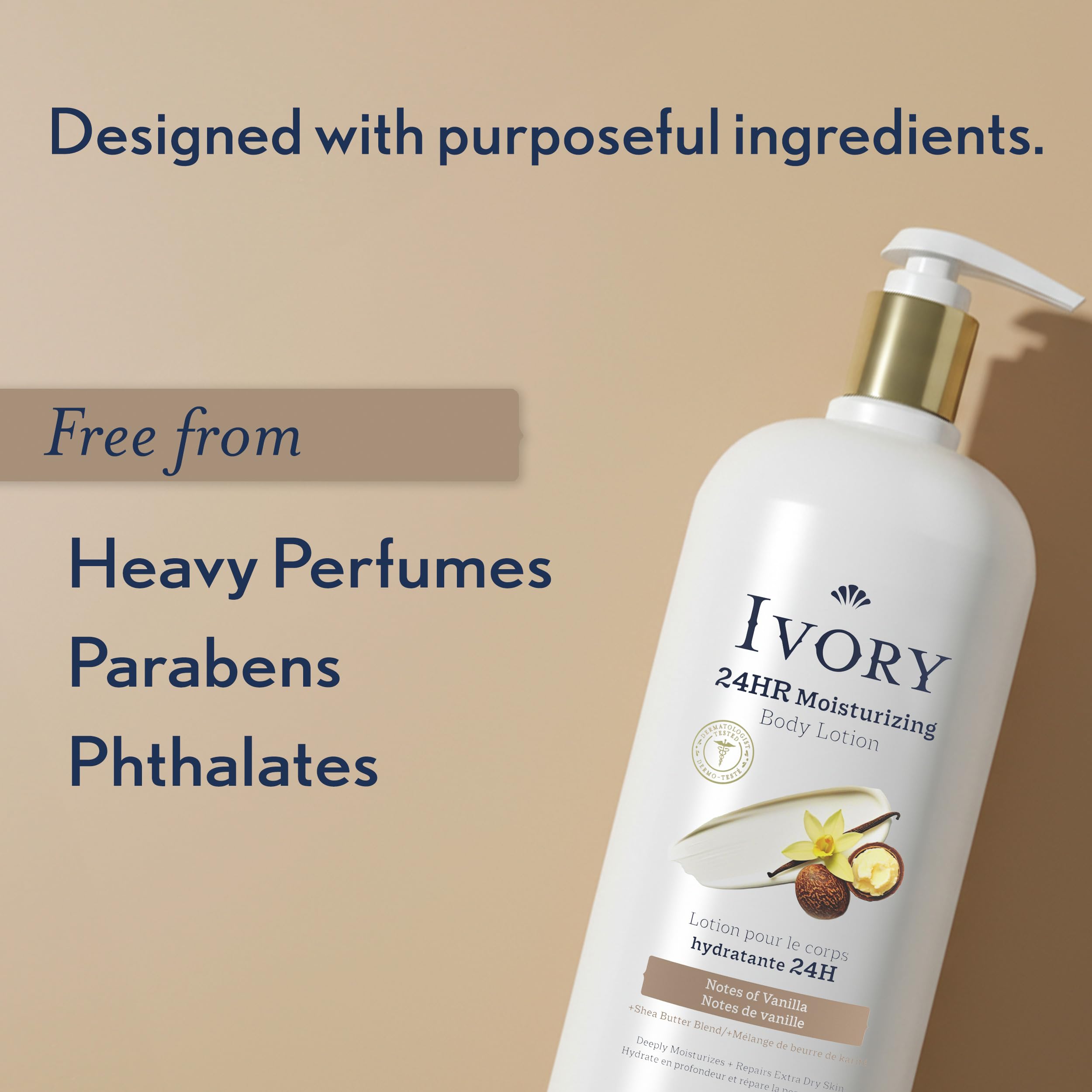 Ivory Hand & Body Lotion paraben-free and phthalate-free provides a clean, gentle formula.
