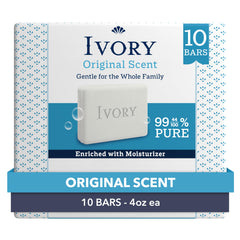Ivory Jabón en Barra con aroma original, limpieza suave para la piel sensible.