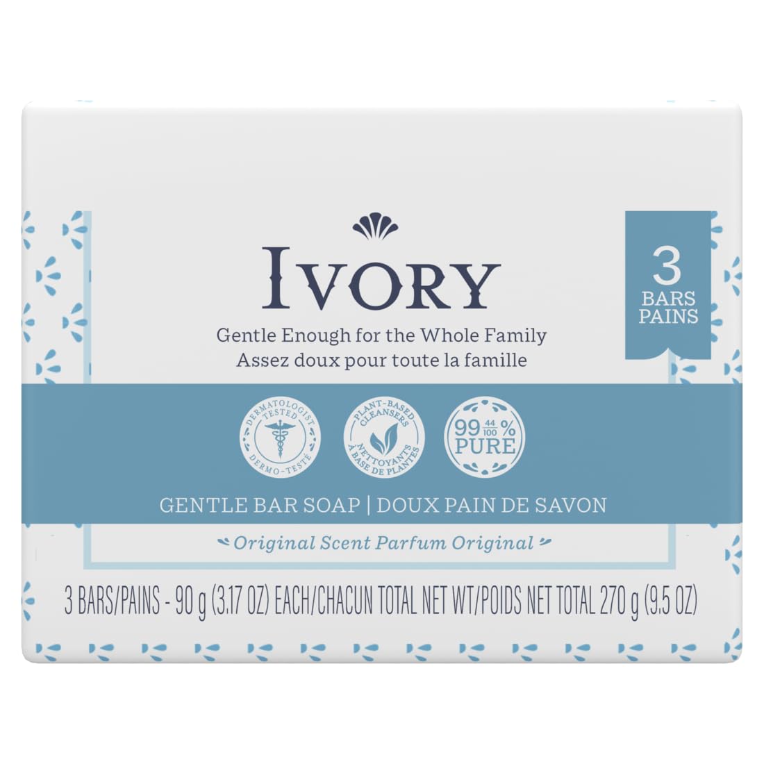 Ivory Soap Barra con diseño rectangular clásico para limpieza fiable