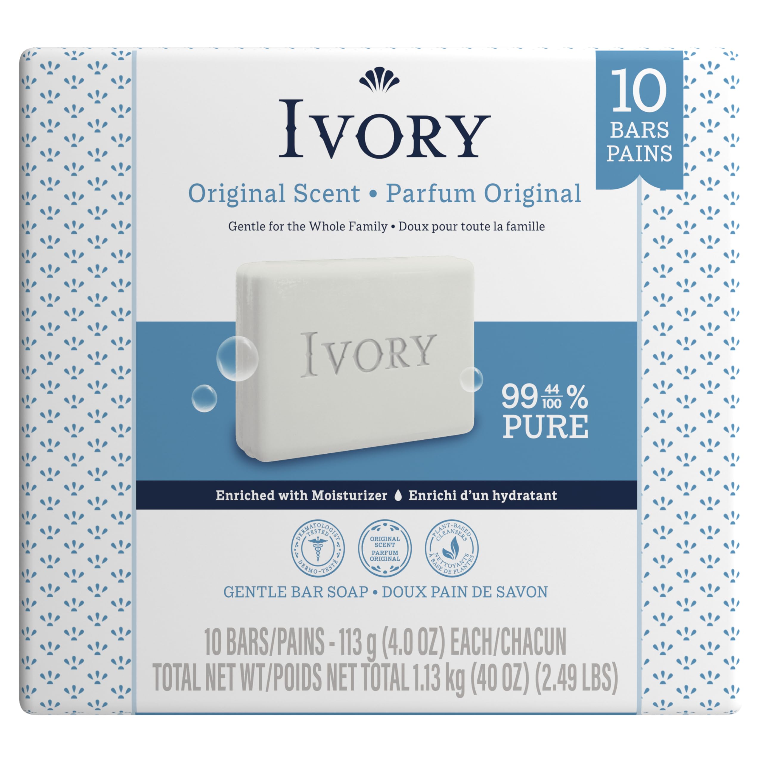Ivory Jabón en Barra paquete diez barras, ahorro y conveniencia para la familia.