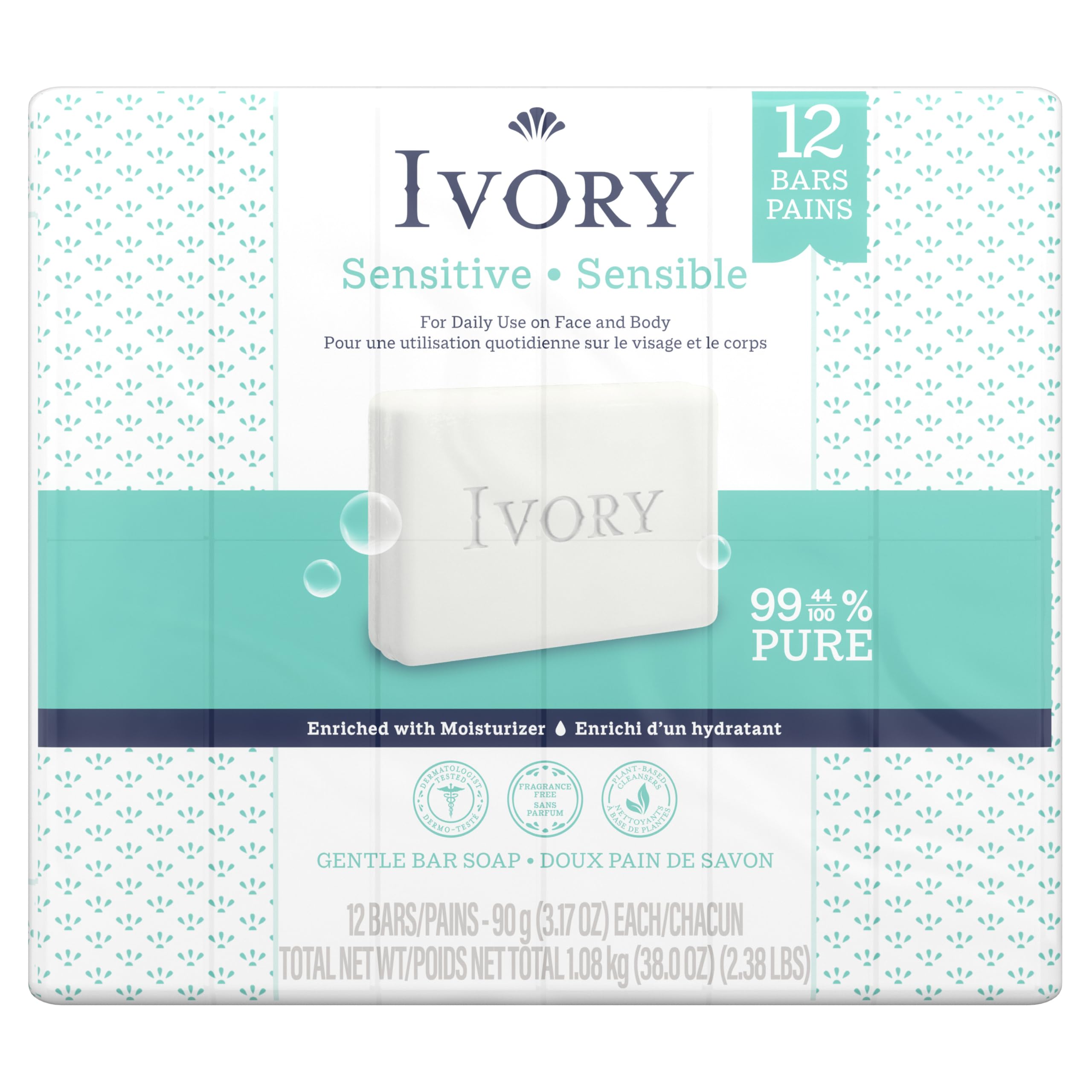 Ivory Jabón Sensible barra dermatológicamente probada