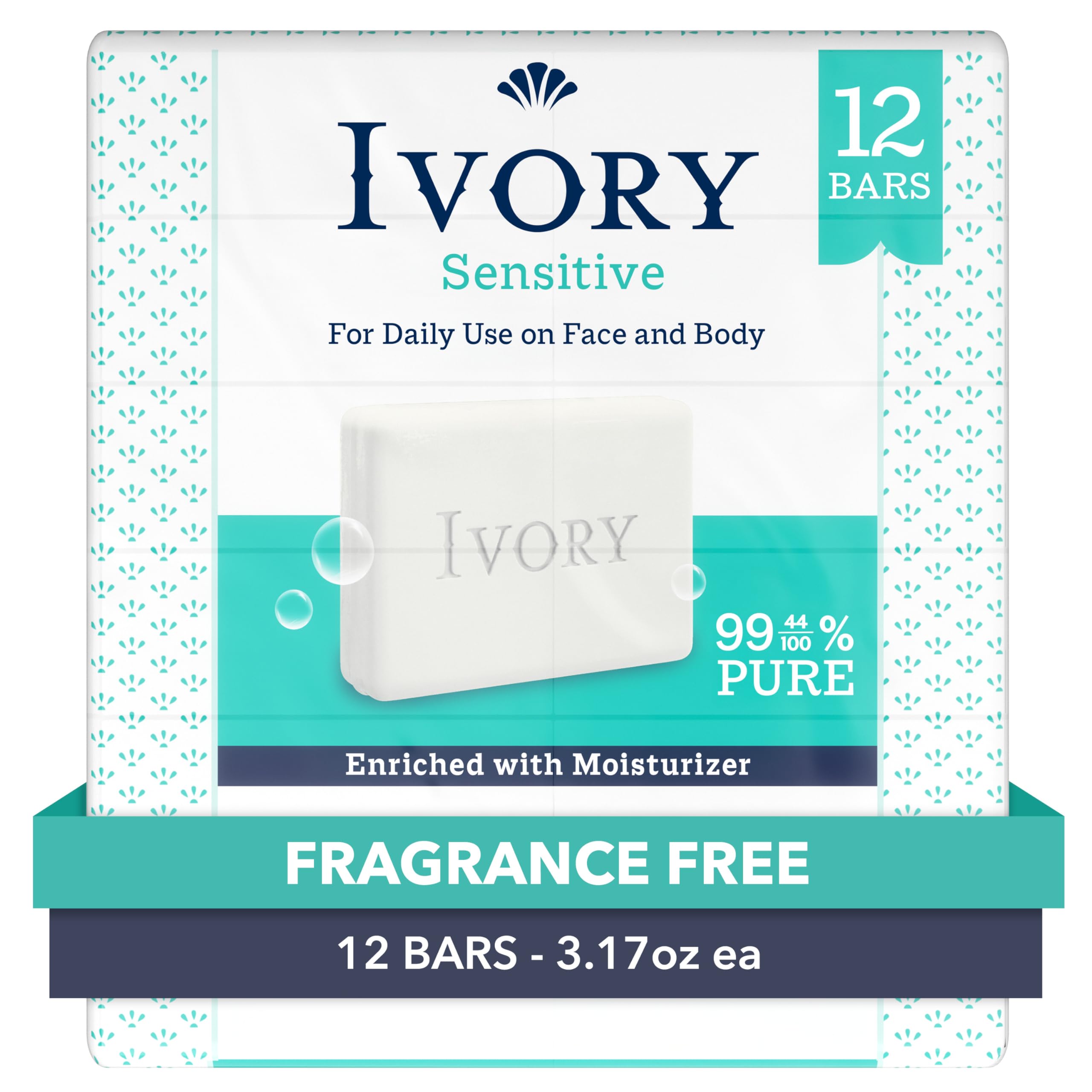 Ivory Jabón Sensible barra frente, limpieza suave para piel sensible