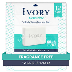 Ivory Jabón Sensible barra frente, limpieza suave para piel sensible