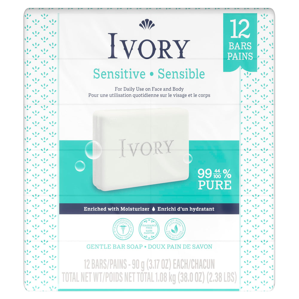 Ivory Jabón Sensible barra para toda la familia, lavado suave
