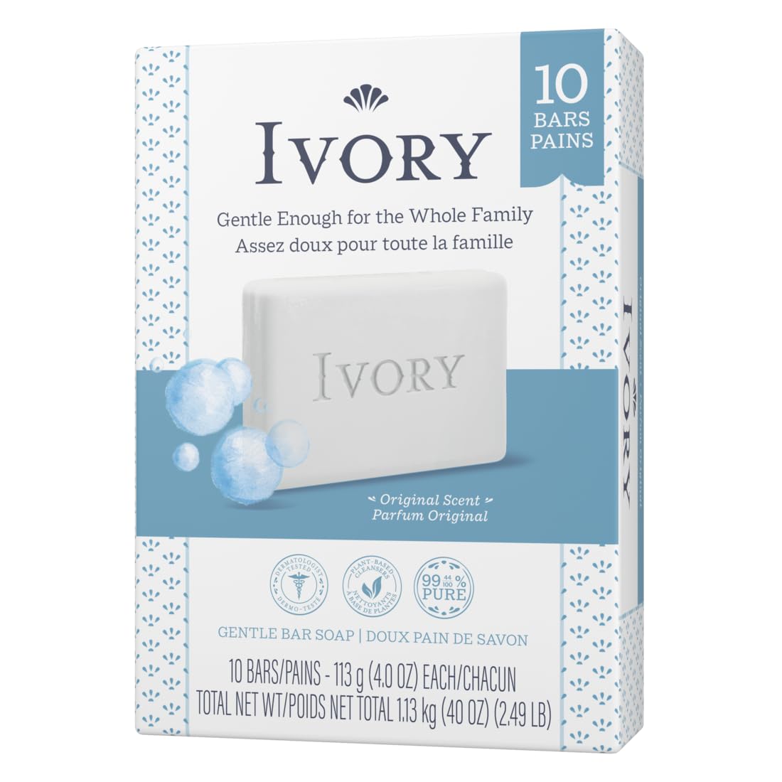 Ivory sin colorantes ni fragancias fuertes, opción limpia para uso diario.