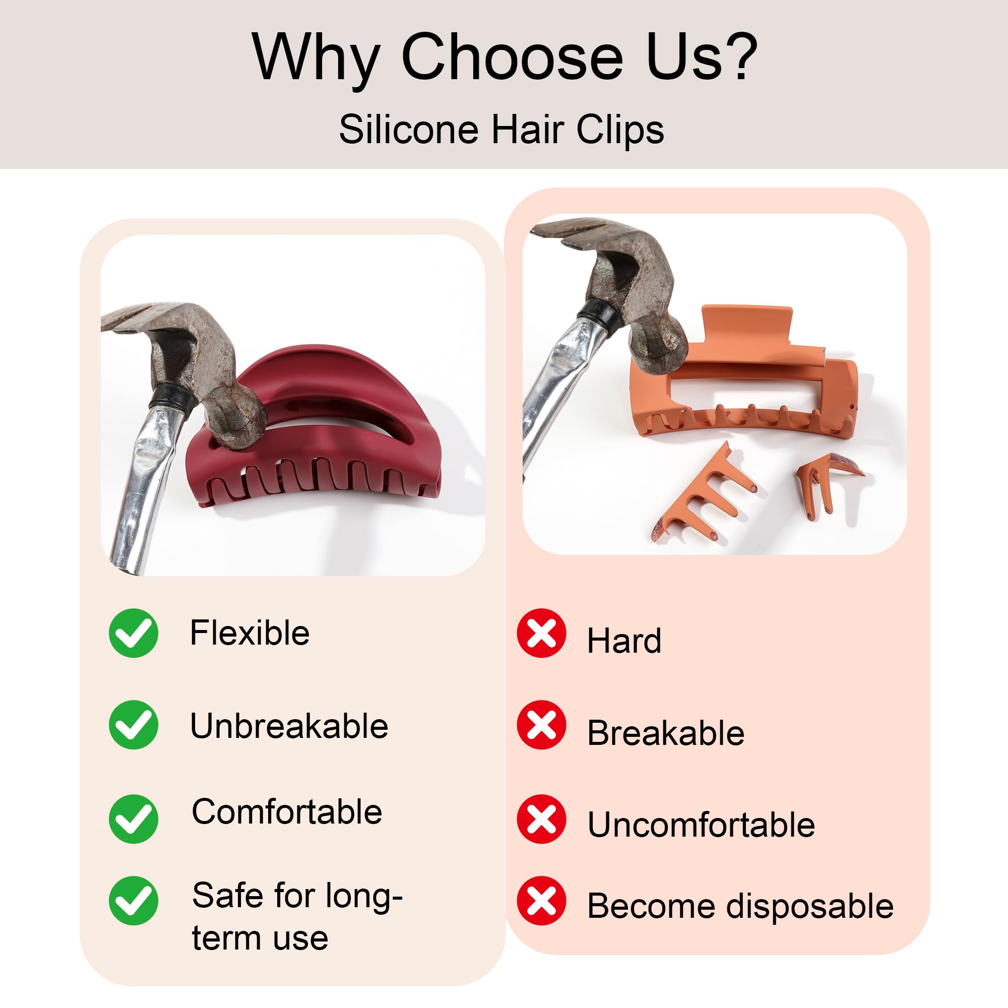 Ivyu clips de cabello silicona con agarre firme para peinados que requieren sujeción.