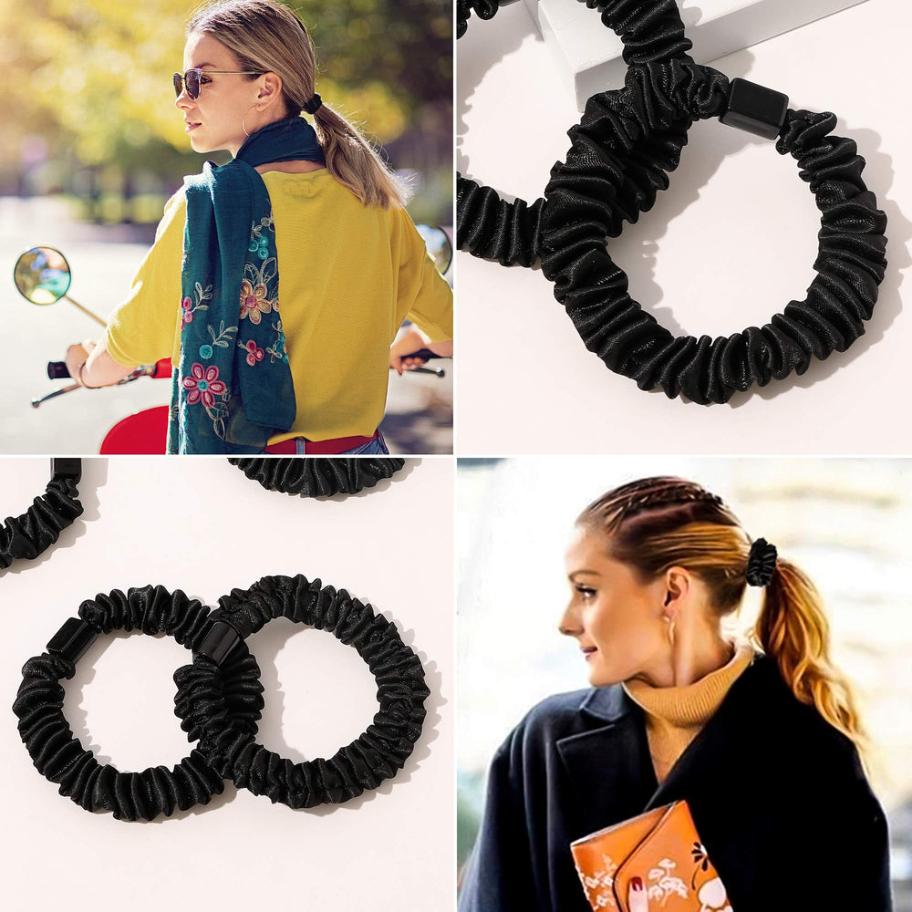 Ivyu shiny satin finish hair ties being used for styling