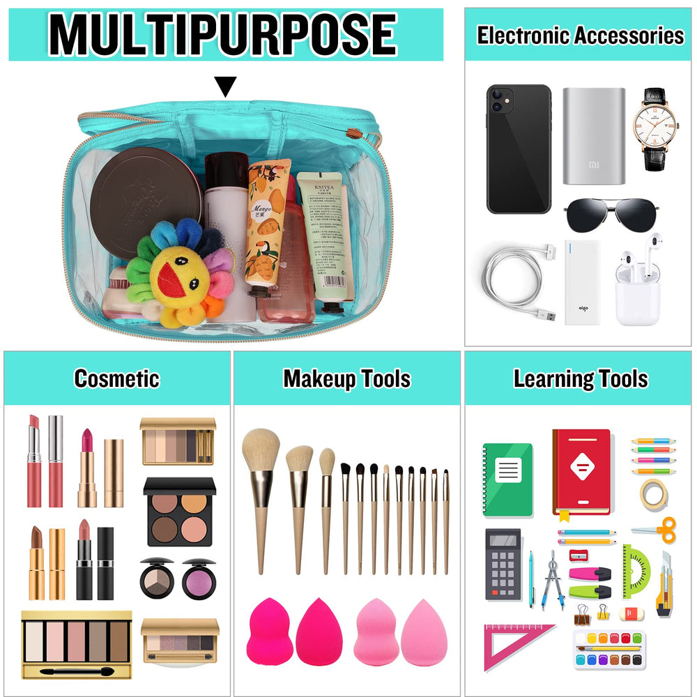 Large-capacity cosmetics organizer keeps travel essentials neatly arranged.