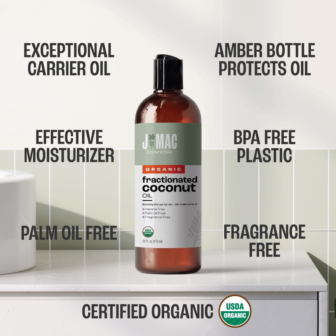 J MAC BOTANICALS aceite de coco fraccionado para piel suave e hidratación ligera