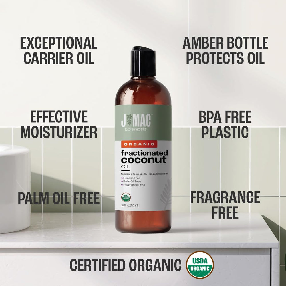 J MAC BOTANICALS aceite de coco fraccionado para piel suave e hidratación ligera