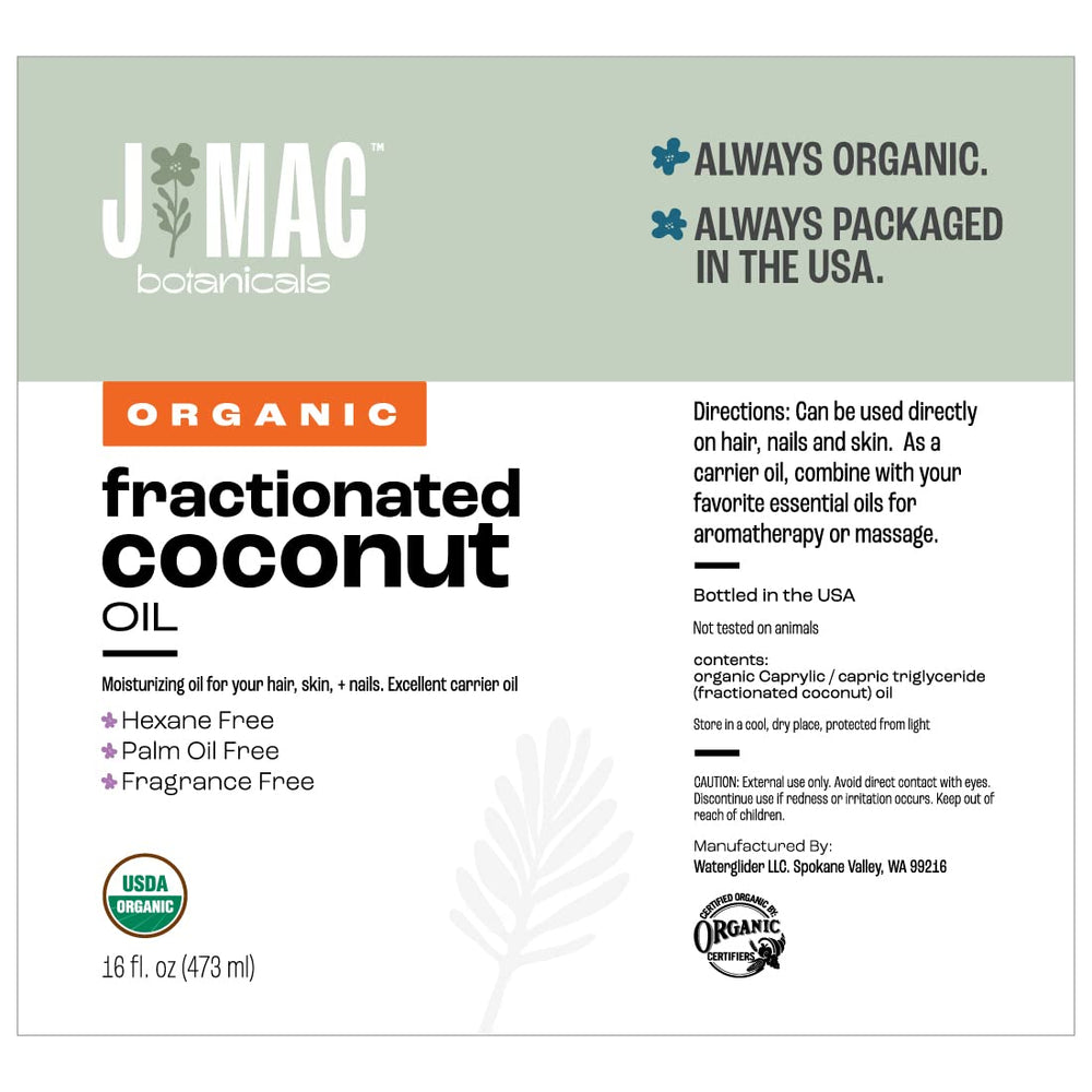 J MAC BOTANICALS aceite de coco fraccionado con textura clara y fácil de usar