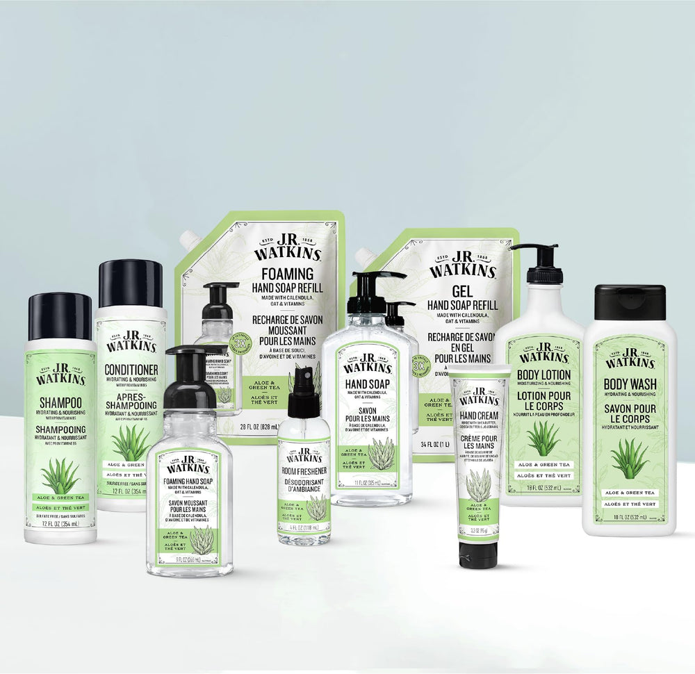 Envase eco-amigable de J.R. Watkins para baño, empaque sostenible.