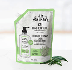 Detalle de aloe y té verde en jabón de manos J.R. Watkins.
